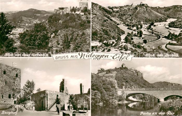 Nideggen Eifel Panorama Blick vom Zerkall Burghof Partie an der Rur Bruecke