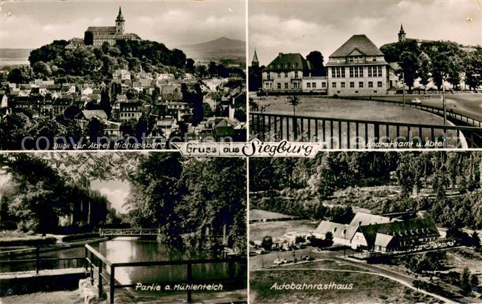 Siegburg Panorama Blick zur Abtei Michaelsberg Landratsamt Partie am Muehlenteic