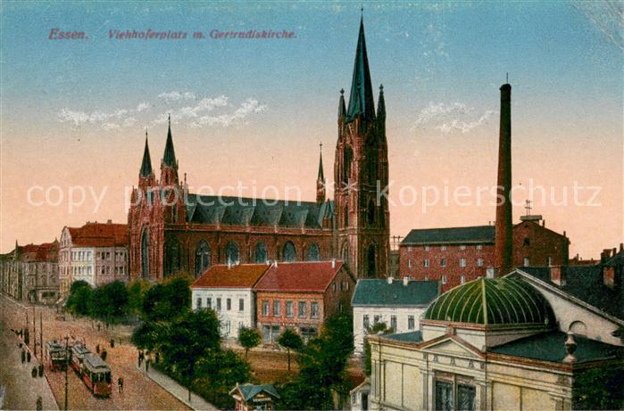 Essen Ruhr Viehhoferplatz mit Gertrudiskirche Strassenbahn