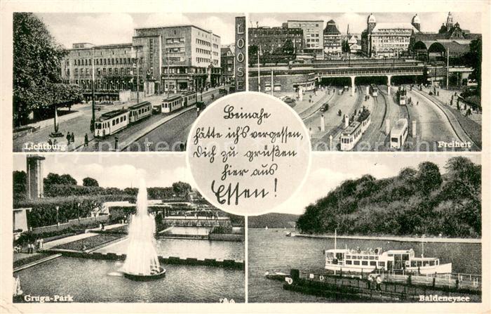 Essen Ruhr Lichtburg Freiheit Strassenbahn Gruga-Park Fontaene Baldeneysee Fahrg
