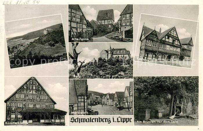 Schwalenberg Panorama Alte Tenne Rathaus Burg Kuenstlerklause Marktplatz Brunnen