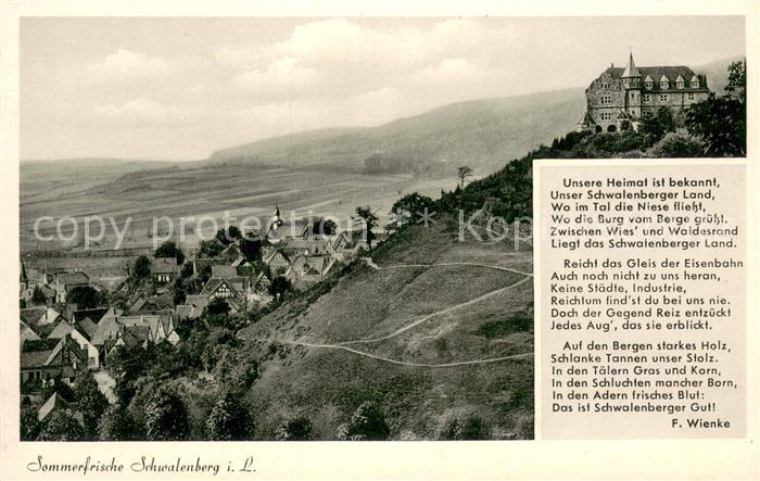 Schwalenberg Panorama mit Blick zur Burg Gedicht F. Wienke