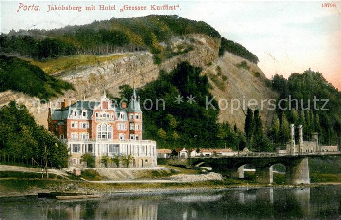 Porta Westfalica Jakobsberg mit Hotel Grosser Kurfuerst an der Weser