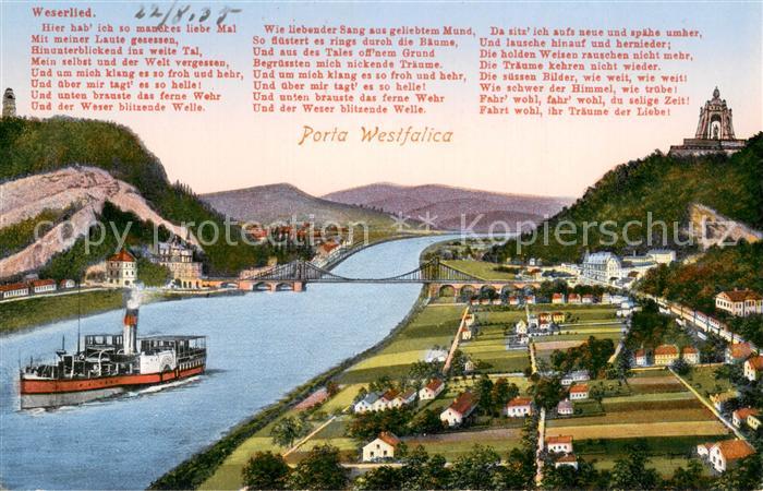 Porta Westfalica Panorama Blick ueber die Weser Kaiser Wilhelm Denkmal Weserlied