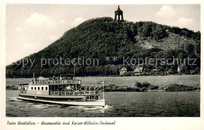 Porta Westfalica Weserpartie und Kaiser Wilhelm Denkmal Fahrgastschiff MS Stoer