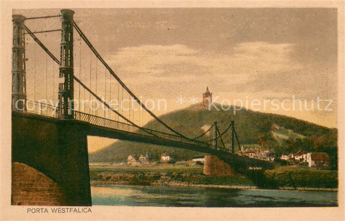 Porta Westfalica Weser Bruecke Blick zum Kaiser Wilhelm Denkmal