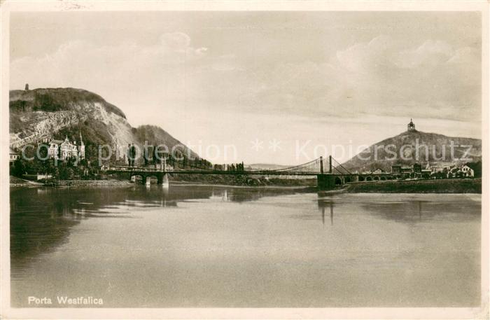 Porta Westfalica Schifffahrt auf der Weser Weserbruecke Bismarckturm Kaiser Wilh