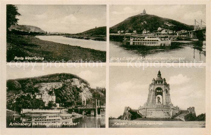 Porta Westfalica Uferpartie an der Weser Dampfer Kaiser Wilhelm Denkmal Arminsbe