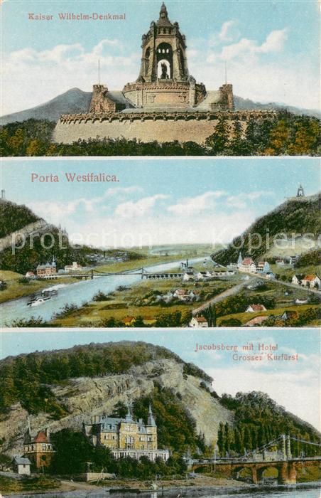 Porta Westfalica Kaiser Wilhelm Denkmal Panorama Blick ueber die Weser Jacobsber