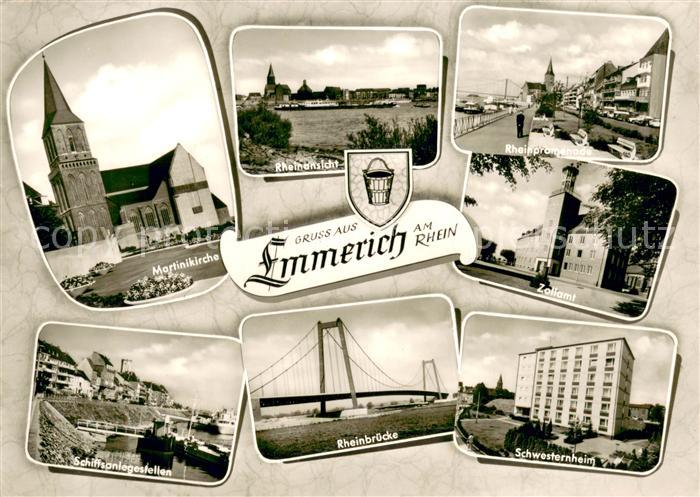 Emmerich Rhein Kirche Rheinansicht Promenade Schiffsanlegestellen Rheinbruecke Z