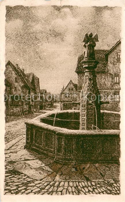 Laubach Hessen Marktplatz mit Engelsbrunnen Kuenstlerkarte