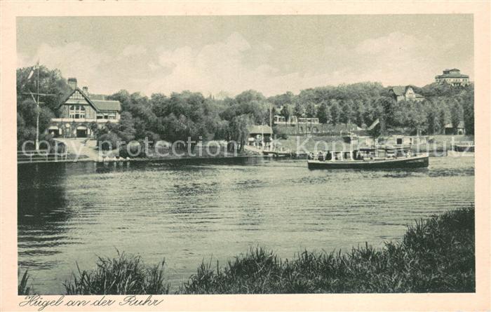 Bredeney Kaffee Restaurant Huegel Uferpartie an der Ruhr Fahrgastschiff