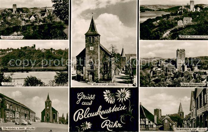 Blankenstein Ruhr Stadtpanorama Blick zur Burg Ruhrtal Marktplatz Kirche Burgstr