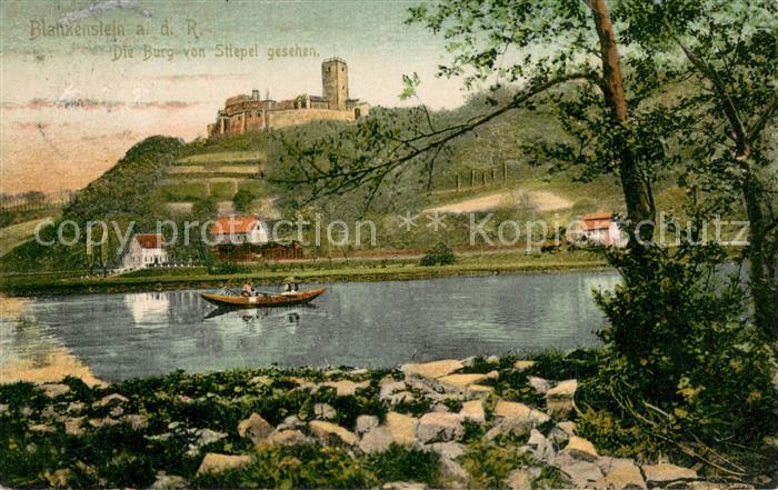 Blankenstein Ruhr Die Burg von Stiepel gesehen Uferpartie an der Ruhr