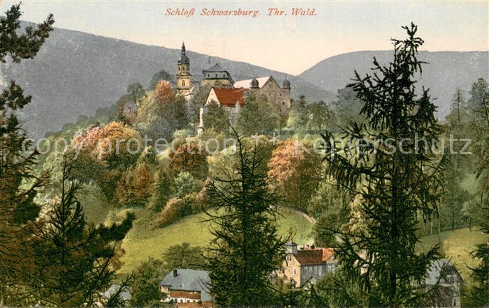 Schwarzburg Thueringer Wald Panorama Blick zum Schloss