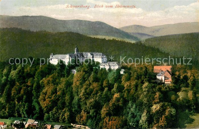 Schwarzburg Thueringer Wald Panorama Blick vom Helenensitz zum Schloss