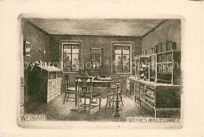 Weimar  Thueringen Goethe's Arbeitszimmer Radierung von Carl Jander Signatur Kue