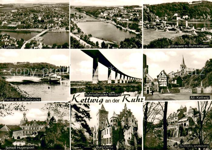 Kettwig Stausee Ruhranlagen Fliegeraufnahme Ruhrtalbruecke Altstadt Kirche Schlo