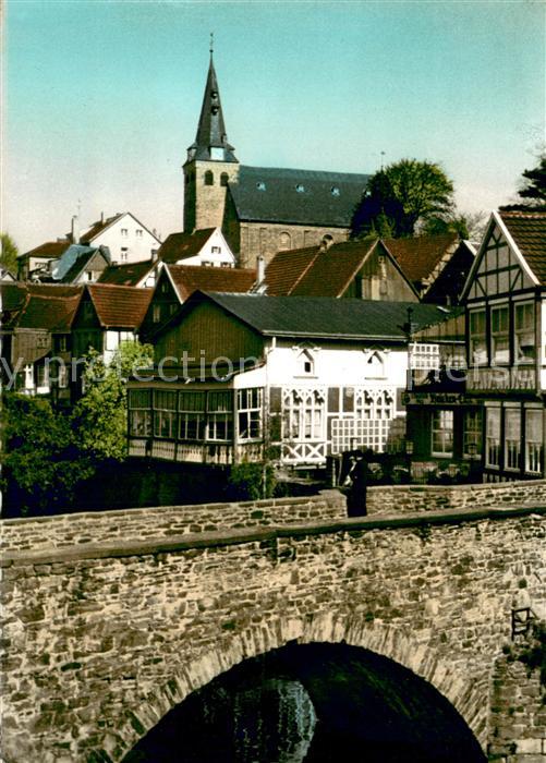 Kettwig Blick auf Alt-Kettwig Bruecke Kirche Cafe
