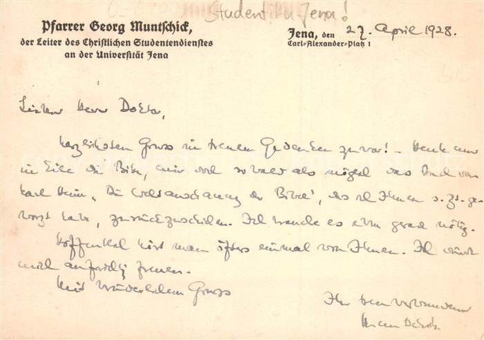 Jena Thueringen Korrespondenzkarte Christlicher Studentendienst der Universitaet