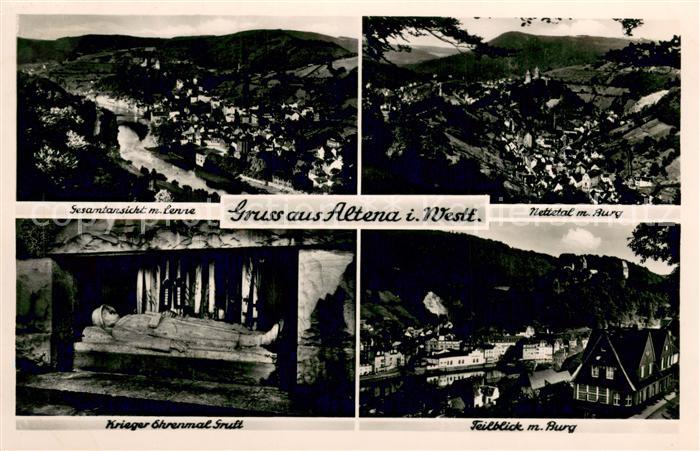 Altena Lenne Panorama Nettetal mit Burg Krieger Ehrenmal Gruft Teilansicht