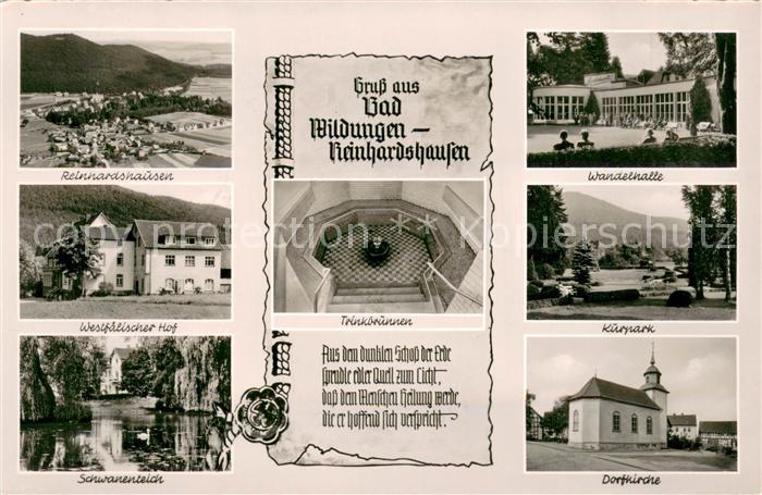 Reinhardshausen Westfaelischer Hof Schwanenteich Wandelhalle Kurpark Dorfkirche