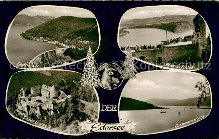 Edersee Sperrmauer Blick vom Schloss Waldeck Sonnenuntergang