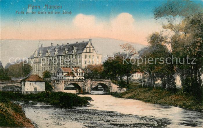 Hann. Muenden Partie an der Werra mit dem Schloss