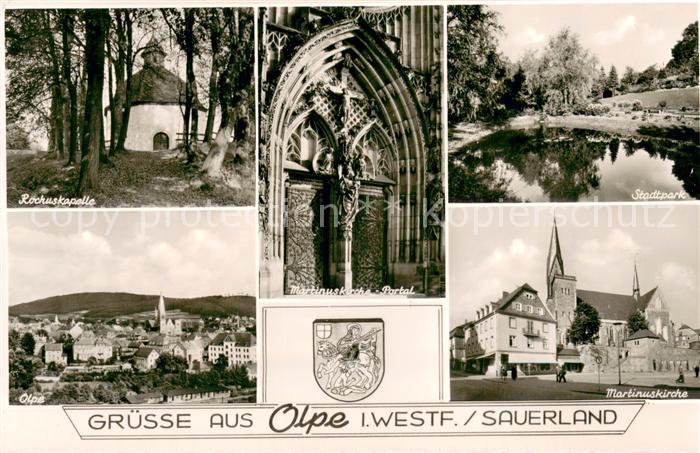 Olpe Stadt Rochuskapelle Panorama Martinuskirche Portal Stadtpark Martinuskirche