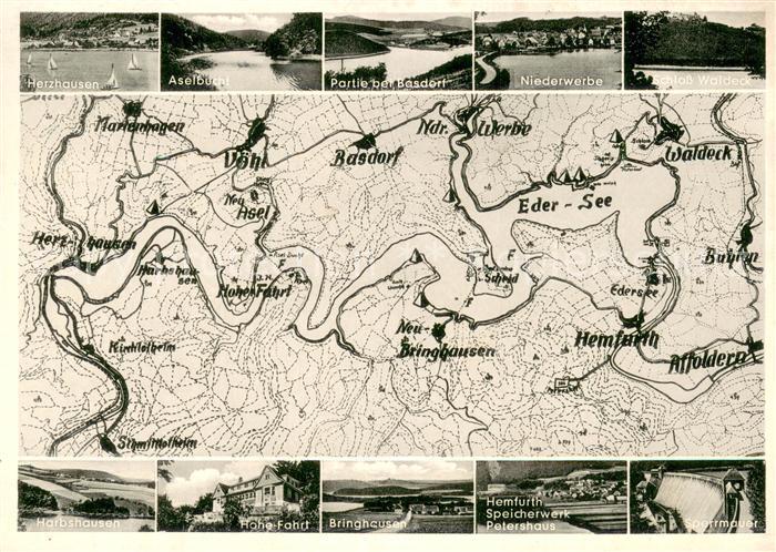 Waldeck Edersee mit Herzhausen Aselbuehl Basdorf Niederwerbe Schloss Waldeck Har