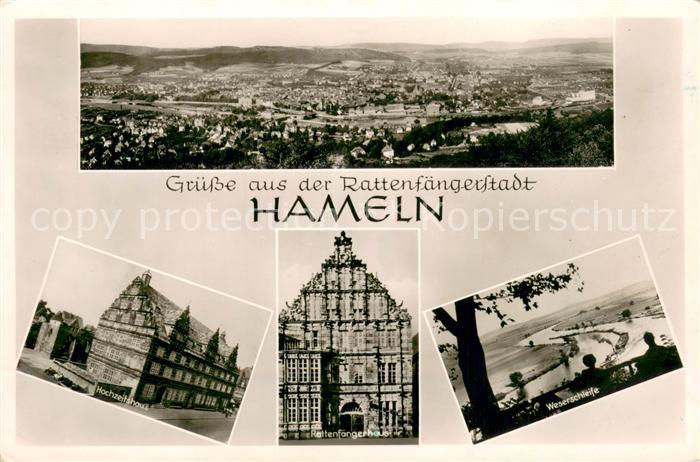 Hameln Weser Panorama Hochzeitshaus Rattenfaengerhaus Weserschleife