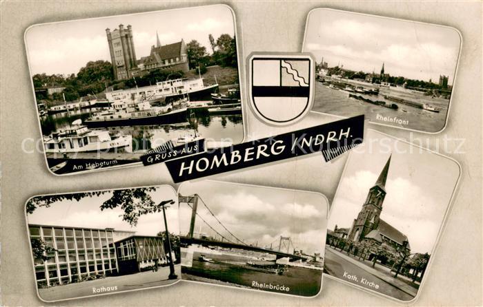 Homberg Duisburg Am Hebeturm Rheinfront Rathaus Rheinbruecke Kath Kirche