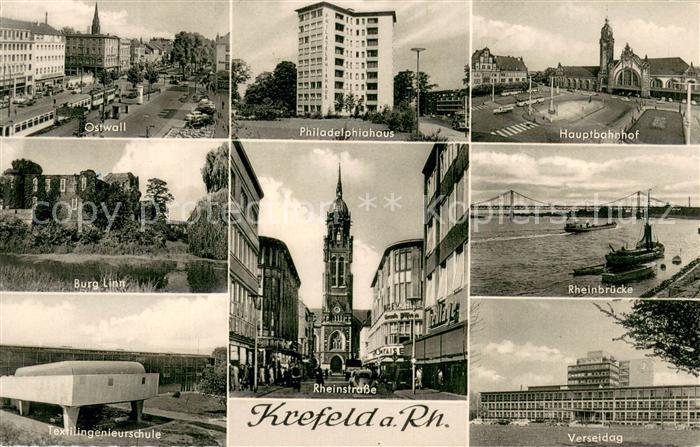 Krefeld Rhein Ostwall Philadelphiahaus Hauptbahnhof Burg Linn Ingenieurschule Rh
