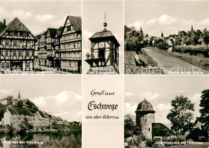 Eschwege Altes Rathaus Schlossturm mit Dietemann Werrapartie Schulberg Schlosspa