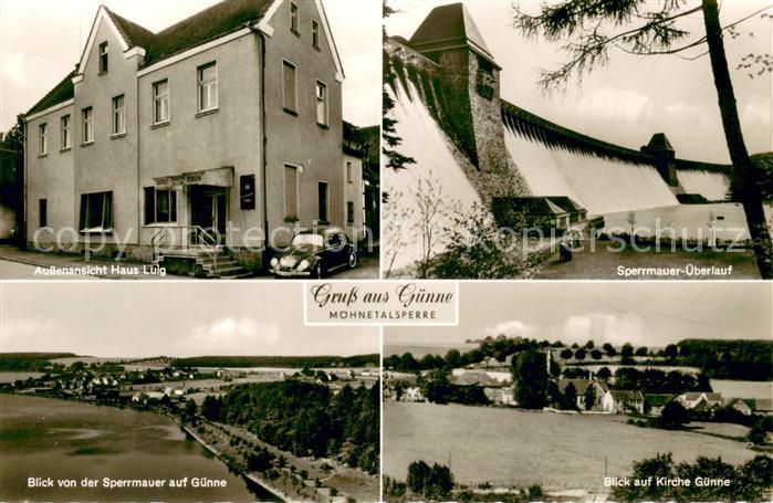 Guenne Moehnesee Gasthof Pension Jos Luig Moehnetalsperre Sperrmauer Kirche Pano