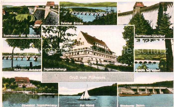 Moehnesee Sperrmauer Delecker Bucht Koerbecker Bruecke Jugendherberge Standbad