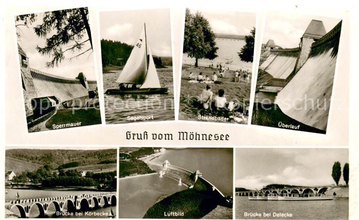 Koerbecke Moehnesee Sperrmauer Strandbaeder ueberlauf Viadukt Bruecke bei Deleck