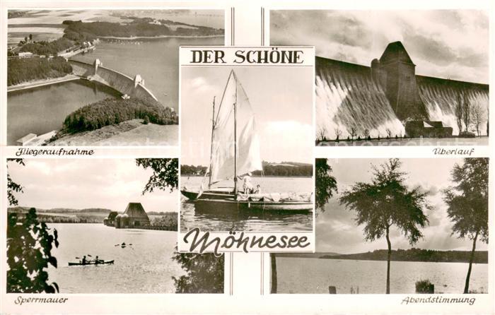 Koerbecke Moehnesee Sperrmauer ueberlauf Seepartie Abendstimmung