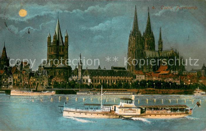 Coeln Rhein Panorama mit Dom und Raddampfer