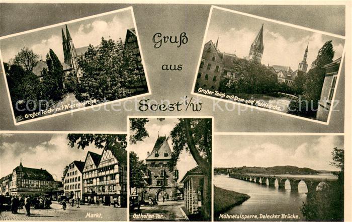 Soest DE NRW Grosser Teich mit Wiesenkirche Dom und Petrikirche Markt Osthofen T