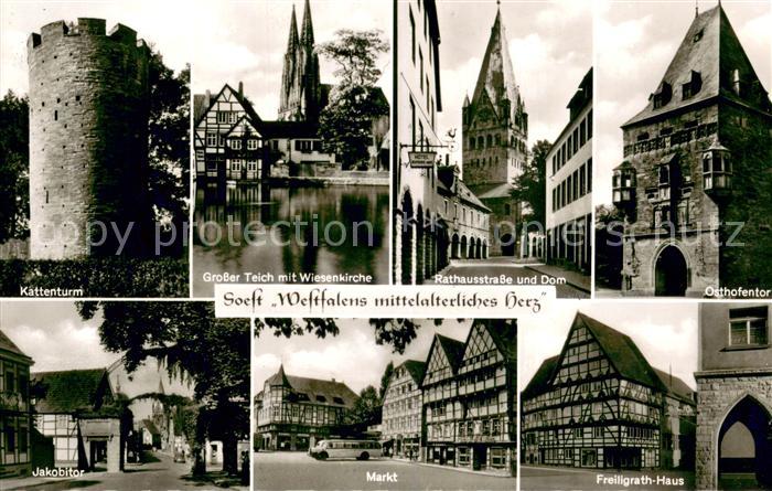 Soest DE NRW Kattenturm Grosser Teich mit Wiesenkirche Rathausstrasse Dom Osthof