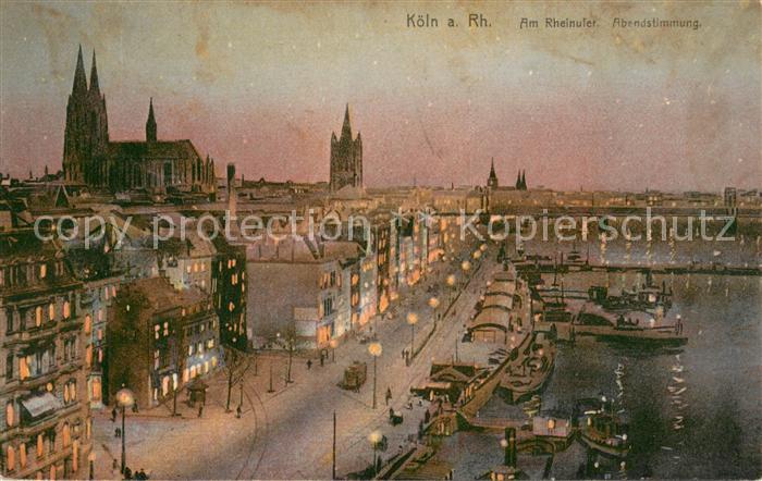 Koeln Rhein Abendstimmung am Rheinufer und Dom