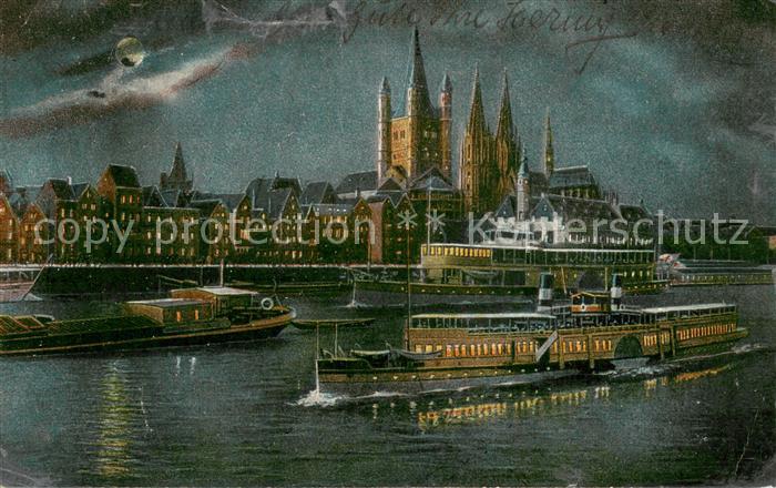 Koeln Rhein Abendstimmung am Rhein mit Dampfer und Dom