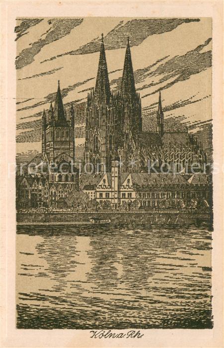 Koeln Rhein Dom St Martin und Stapelhaus Federzeichnung