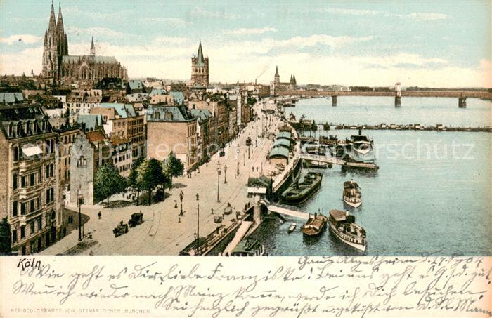 Koeln Rhein Stadtansicht mit Dom und Rheinufer