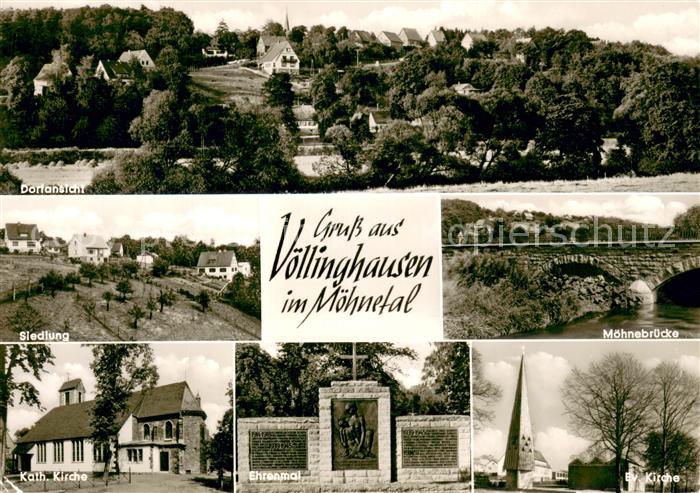 Voellinghausen Moehnesee Panorama Siedlung Moehnebruecke Kath Kirche Ehrenmal Ev