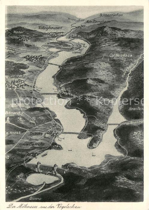 Moehnesee Panoramakarte mit Moehnetalsperre