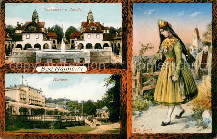 Bad Nauheim Badehaeuser Sprudel Kurhaus Junge Frau in Trachten