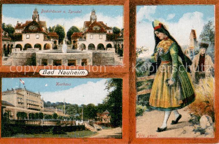 Bad Nauheim Badehaeuser Sprudel Kurhaus Junge Dame in Trachten