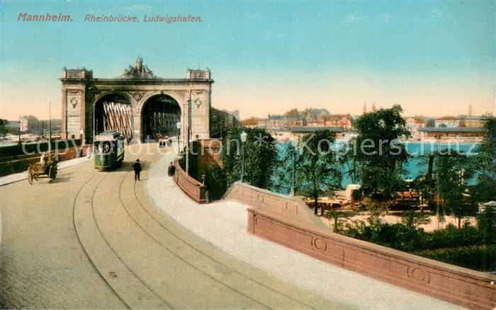 MANNHEIM BW Rheinbruecke Ludwigshafen Strassenbahn Pferdefuhrwerk